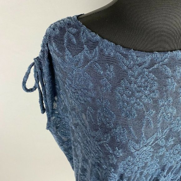 Anthro Deletta XS Navy Blue Loretta Knit Lace Mesh Sheer Banded Hem Top - Picture 4 of 12